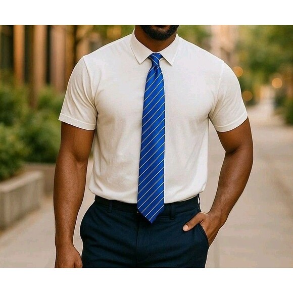 Donald Trump Stripe Tie Silk Blue & White - Picture 1 of 9